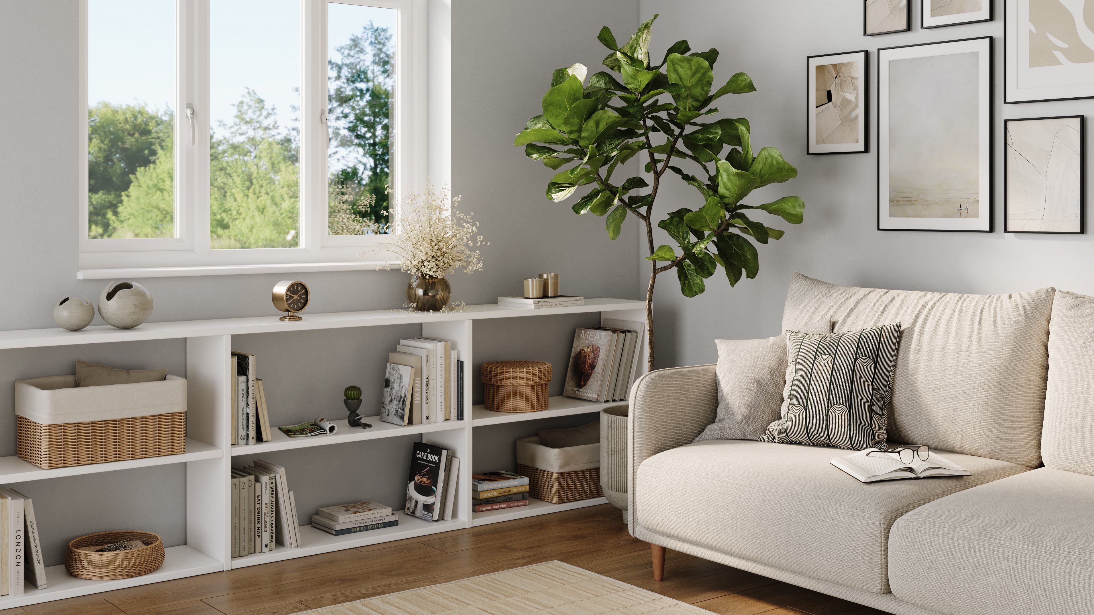 Modern double glazed window in a living room, highlighting energy efficient glazing, sealed units and insulated frames