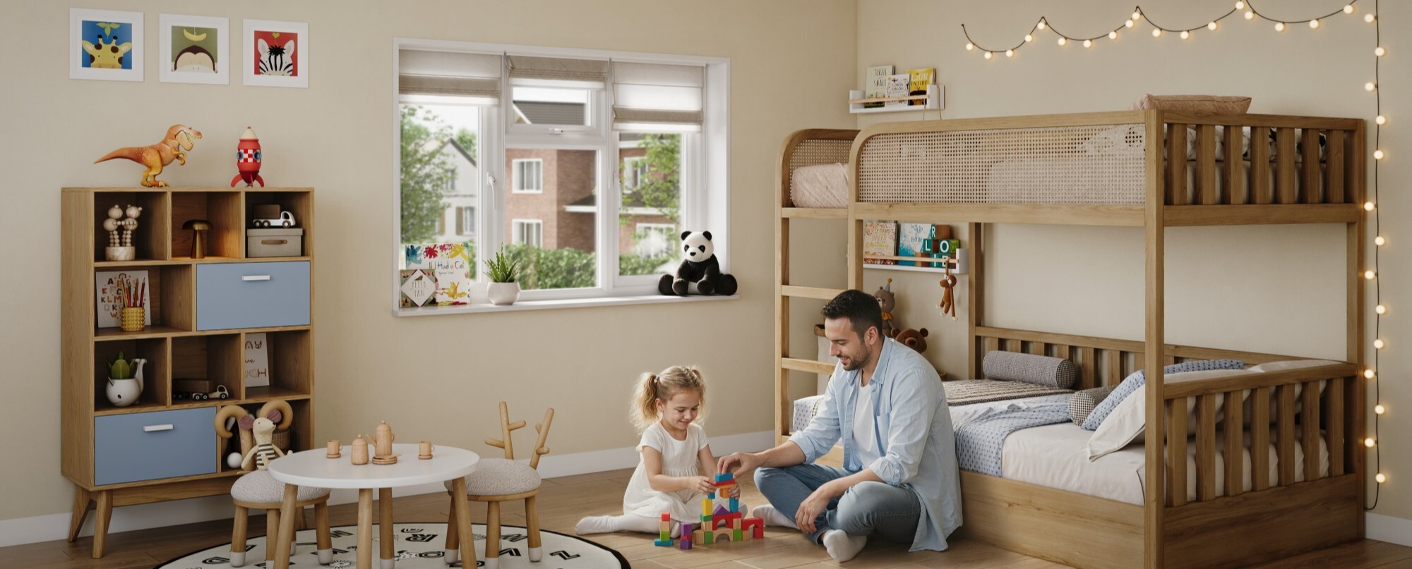 Bedroom 3 with father and child playing-low